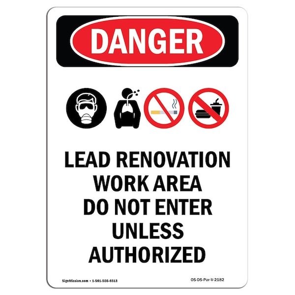 Safety Sign, OSHA Danger, 5" Height, Portrait Lead Renovation, Portrait, 10PK